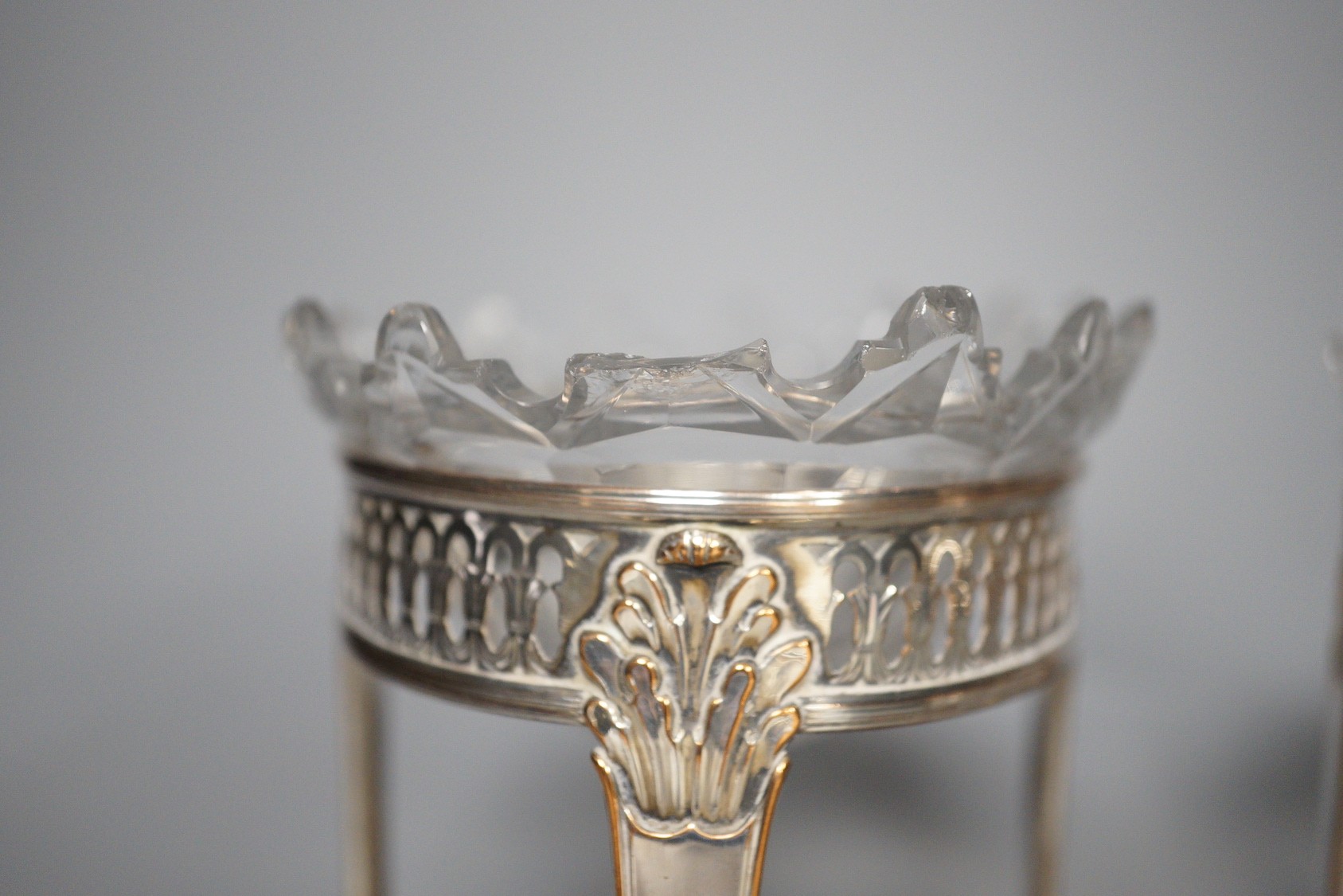 A pair of silver plated & cut glass sweetmeat dishes on stands, 13 cms high